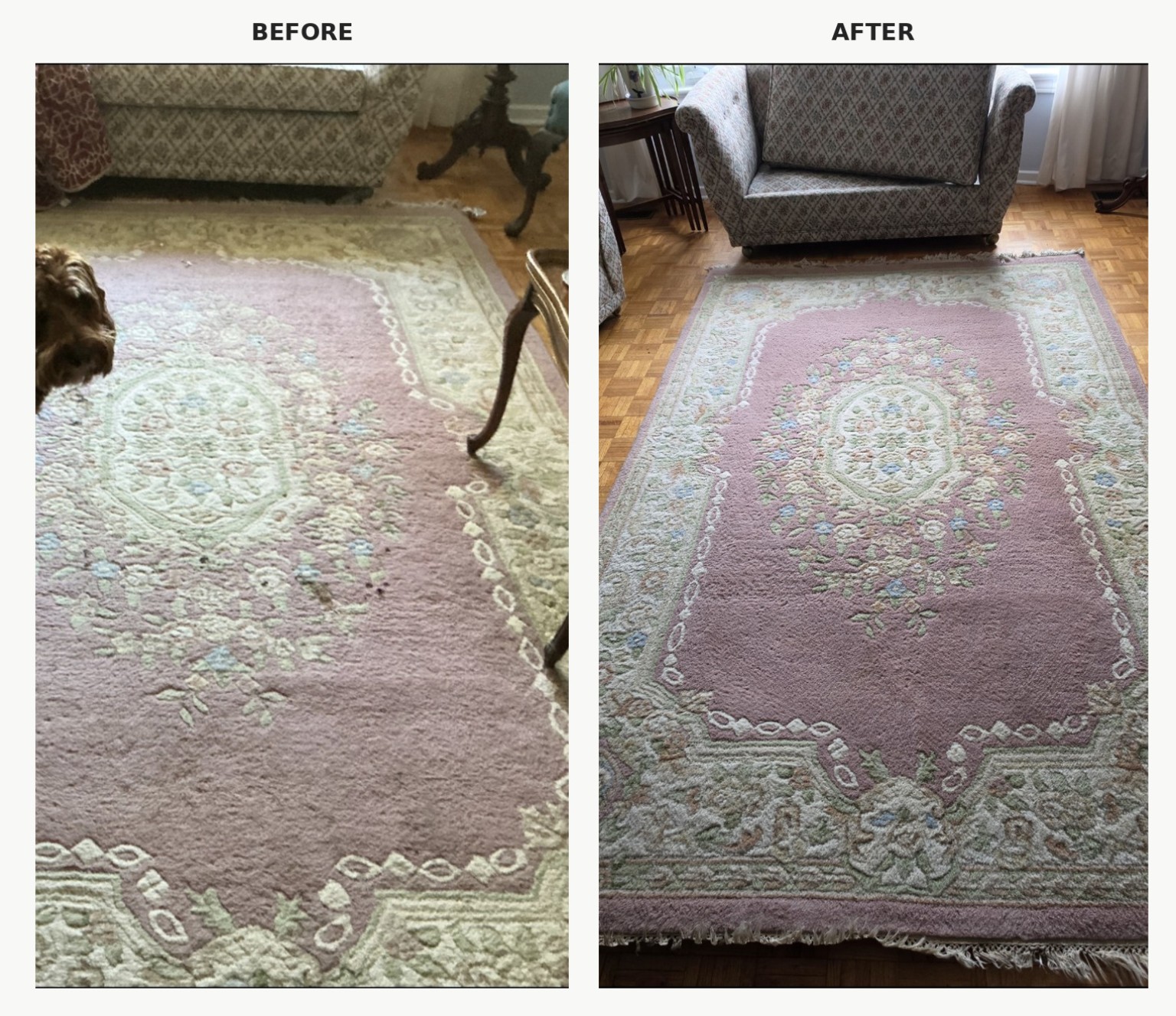 Before and after — area rugs cleaning: Area rug cleaning in Barrhaven, Ottawa — before and after.
