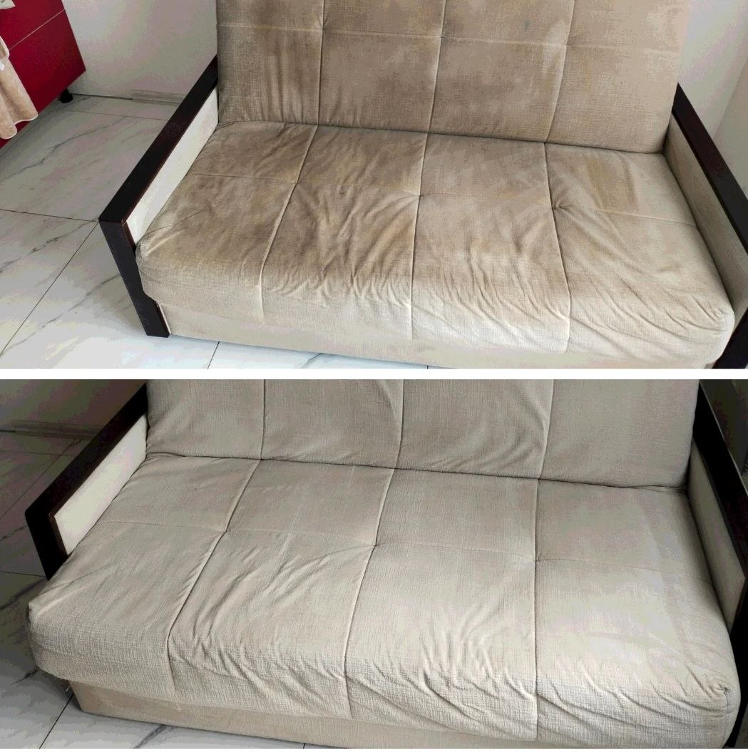 Before and after — upholstery cleaning