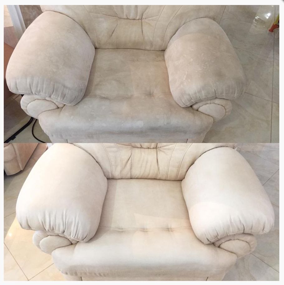 Before and after — upholstery cleaning