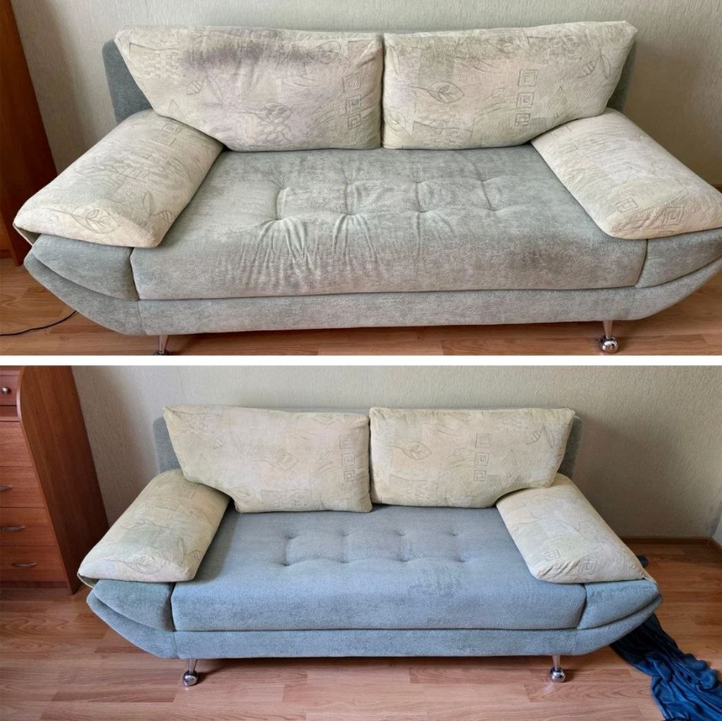 Before and after — upholstery cleaning