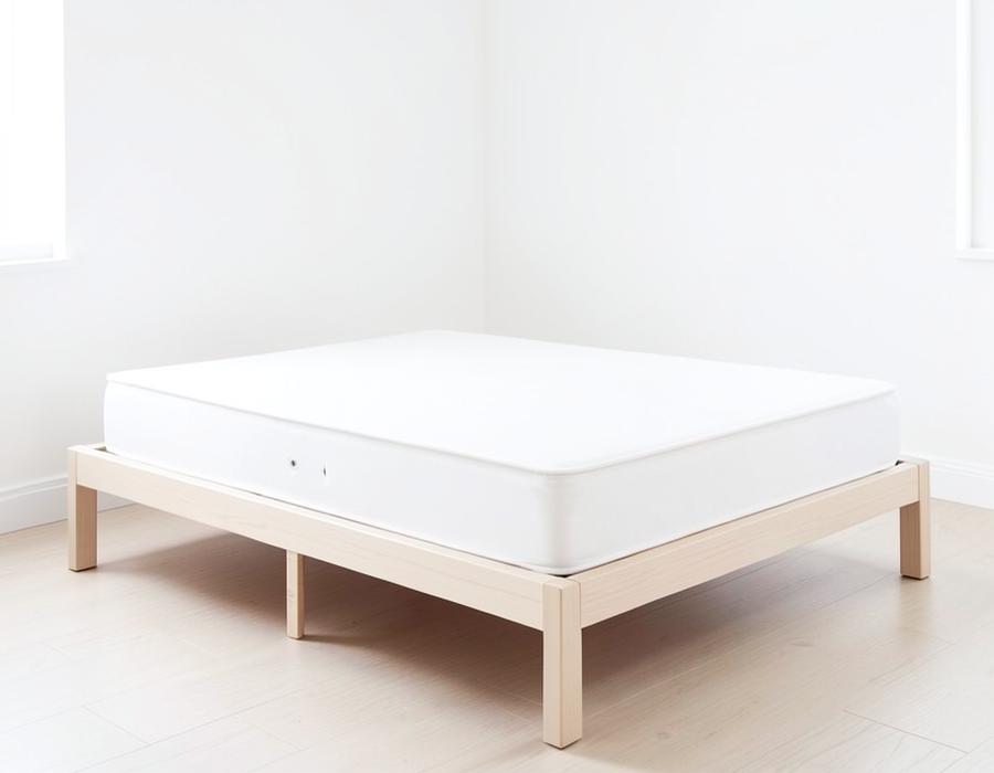 Clean mattress on a simple bed frame