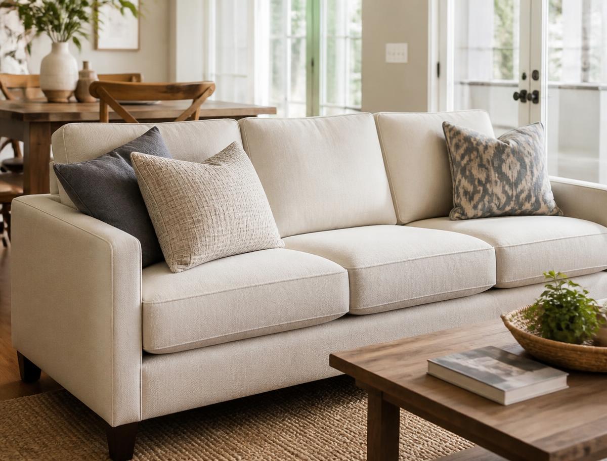 Freshly cleaned fabric sofa in a bright Ottawa living room